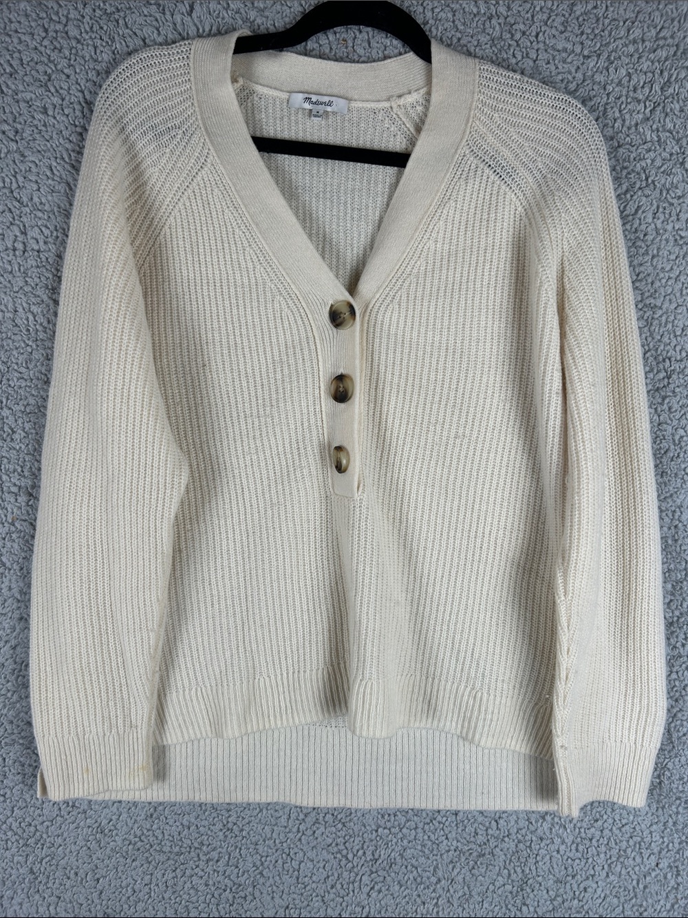 Madewell Some Merino Wool Long Sleeves V-Neck Pullover Sweater Ivory Size M